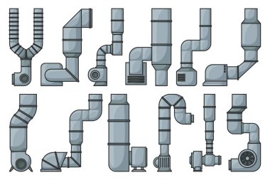 Havalandırma borusu renk vektörü simgesi ayarlandı. İzole edilmiş renk seti simgeleri havalandırma borusu. Beyaz arkaplanda vektör illüstrasyon hava sistemi.