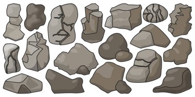 Beyaz arka planda taş vektör çizimi. Vektör rengi simgeleri kayaya ayarlandı. İzole edilmiş renk seti simgesi taşı.