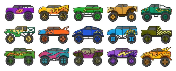 Monster Truck Aislado Icono Conjunto Color Vector Color Conjunto Iconos — Vector de stock