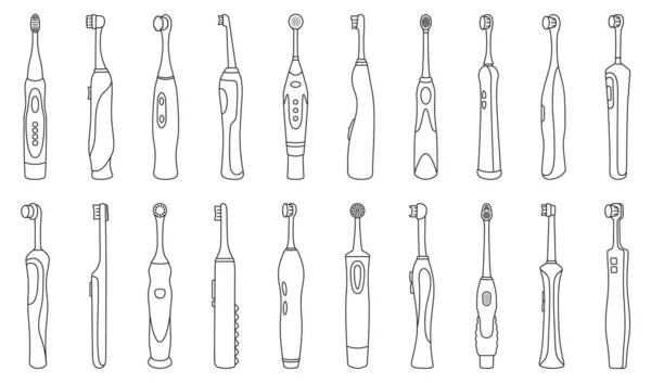 Toothbrush Electric Dental Vector Outline Icon Set Collection Vector Illustration — Stock Vector