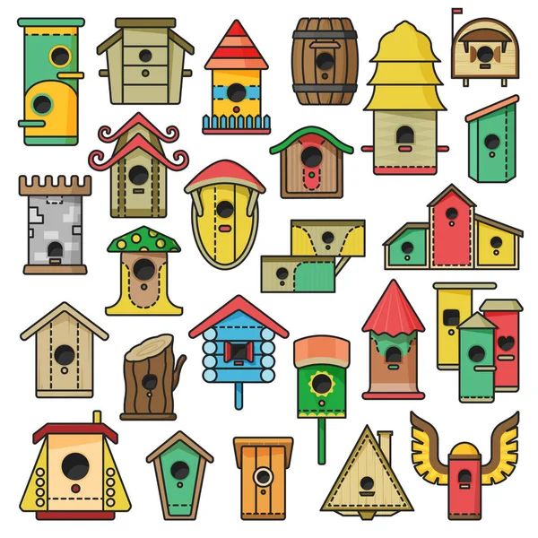 Birdhouse Vettoriale Colore Impostato Icona Illustrazione Vettoriale Nido Giardino Sfondo — Vettoriale Stock