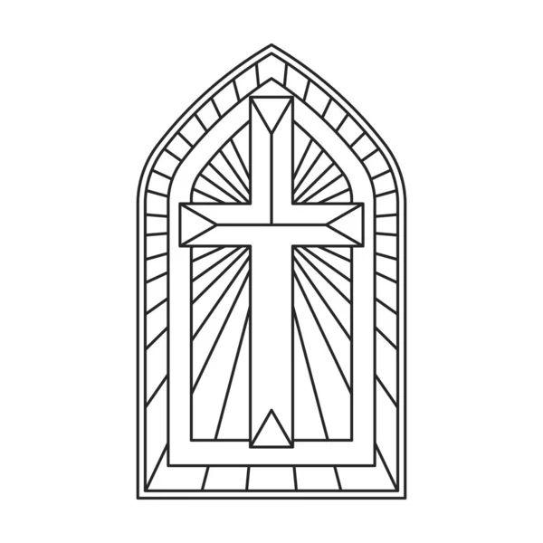 玻璃矢量轮廓图标 白色背景上的矢量插图玻璃窗 窗式教堂的孤立轮廓图解标识 — 图库矢量图片