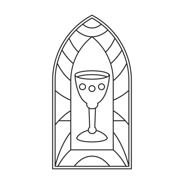ガラスベクトルアウトラインアイコン 白い背景にベクトルイラストガラス窓 隔離されたアウトライン図窓教会のロゴ — ストックベクタ
