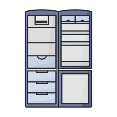 Mutfak buzdolabı vektör simgesi. Renkli vektör logosu beyaz arka plan mutfak buzdolabında izole edilmiş..