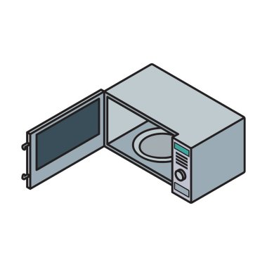 Mikrodalga vektör simgesi. Beyaz arkaplan mikrodalgasında izole edilmiş Isometric vektör logosu.