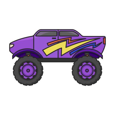 Canavar kamyon vektör simgesi. Beyaz arka plan canavar kamyonunda izole edilmiş renk vektör logosu..