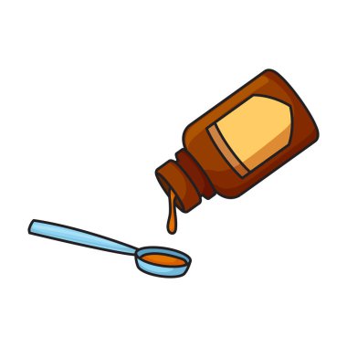 Bir şişe şurup vektör simgesi. Beyaz arkaplan şurubu şişesinde izole edilmiş renk vektörü logosu. .