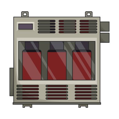 Transformatör vektör renk simgesi. Beyaz arka planda vektör illüstrasyon elektrikli ekipman. Transformatörün izole edilmiş renk illüstrasyon logosu.