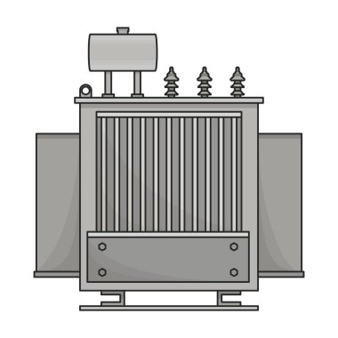 Transformatör vektör renk simgesi. Beyaz arka planda vektör illüstrasyon elektrikli ekipman. Transformatörün izole edilmiş renk illüstrasyon logosu.