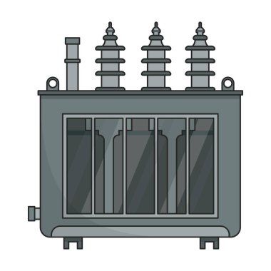 Transformatör vektör renk simgesi. Beyaz arka planda vektör illüstrasyon elektrikli ekipman. Transformatörün izole edilmiş renk illüstrasyon logosu.