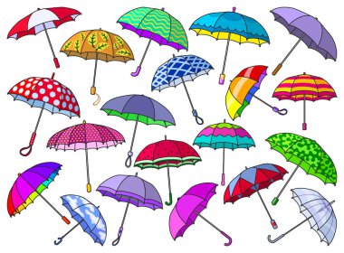 Şemsiye izole edilmiş renk seti simgesi. Beyaz arkaplanda vektör illüstrasyon şemsiyesi. Vektör renk seti şemsiyeleri .