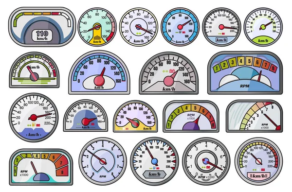 Speedometer Vector Color Set Icon Vector Illustration Speed Car White — Stock Vector