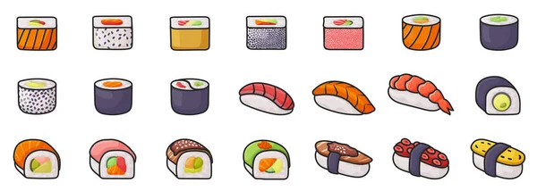 Sushi Ícone Vetor Conjunto Isolado Ilustração Vetorial Comida Japonesa Sobre — Vetor de Stock