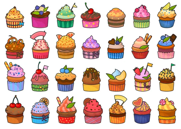 stock vector Cupcake isolated color set icon. Vector illustration muffin on white background. Vector cartoon set icons cupcake .