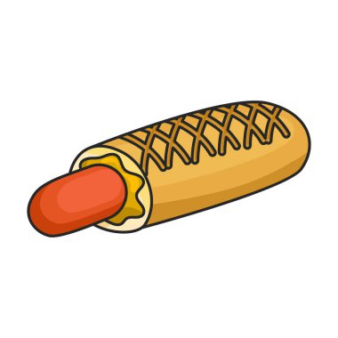 Hotdog vektör simgesi. Renkli vektör logosu beyaz arka planda izole edildi.