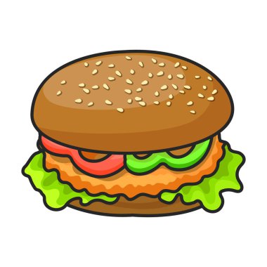 Burger vektör simgesi. Renkli vektör logosu beyaz arkaplan hamburgerinde izole edildi.