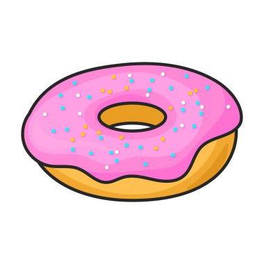 Donut vektör simgesi. Renkli vektör logosu beyaz arkaplan donutunda izole edildi.