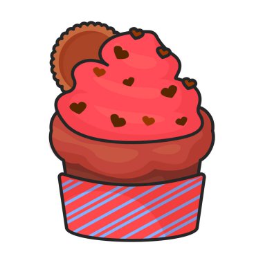 Cupcake vektör simgesi. Renkli vektör logosu beyaz arkaplan kekinin üzerine izole edildi.