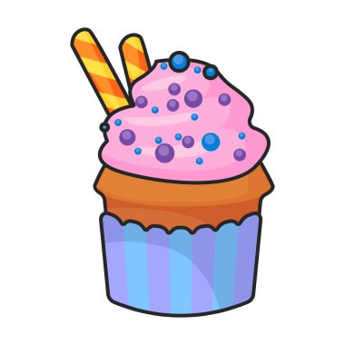 Cupcake vektör simgesi. Renkli vektör logosu beyaz arkaplan kekinin üzerine izole edildi.