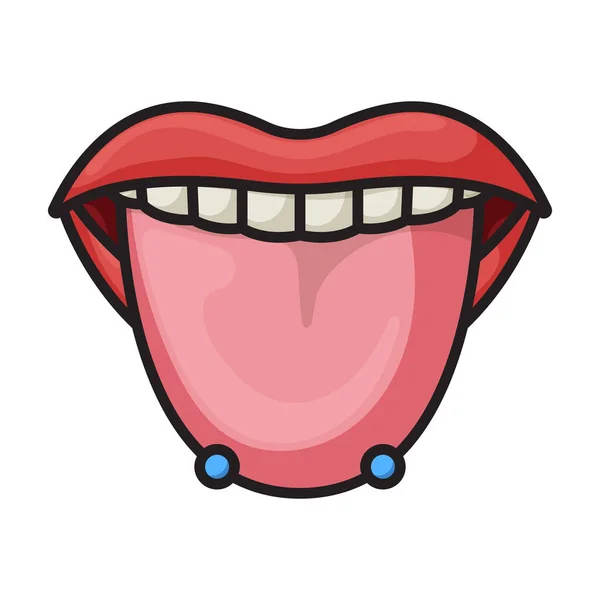 Dil Vektörü Simgesinin Piercingleri Dil Piercinglerinde Izole Edilmiş Renk Vektörü — Stok Vektör