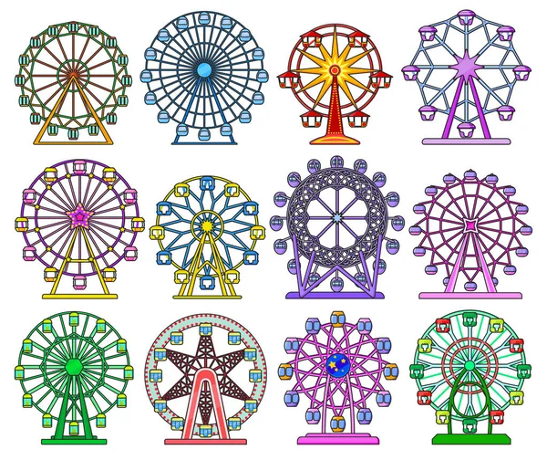 Isoliertes Icon Für Das Riesenrad Vektor Farbset Symbole Vergnügungskarussell Vektor — Stockvektor