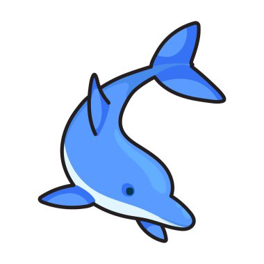 Mavi yunus vektör simgesi. Renkli vektör logosu beyaz arka plan mavi yunusu üzerinde izole edilmiş. .