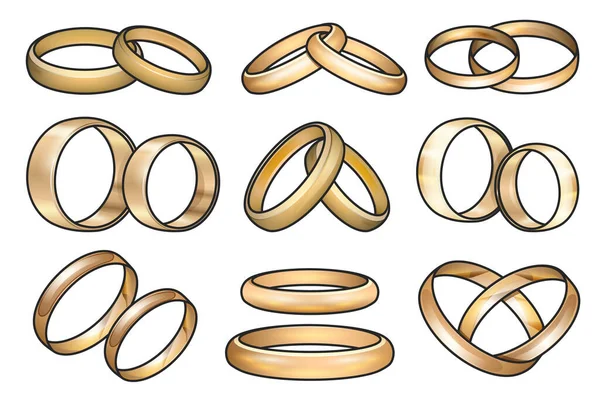 結婚指輪ベクターカラーセットアイコン 婚約のための隔離された色セットのアイコン ジュエリー 白い背景のベクトルのイラストの結婚指輪 — ストックベクタ