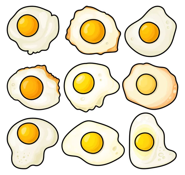 フライドエッグ単離カラーセットアイコン ベクトル色は黄色のアイコンタンパク質を設定する ベクトルイラスト 白い背景に揚げ卵 — ストックベクタ