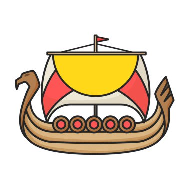 Gemi Viking vektör simgesi. Beyaz arkaplan viking gemisinde renk vektör logosu izole edildi.