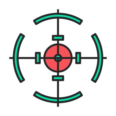 Keskin nişancı görüşü ikonu. Beyaz arka plan nişancı görüşünde renk vektör logosu izole edildi..