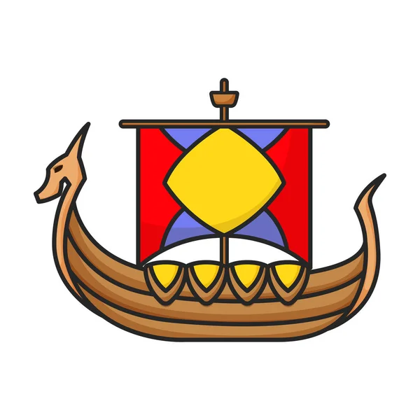 Nave Vichingo Vettoriale Icon Color Logo Vettoriale Isolato Sfondo Bianco — Vettoriale Stock