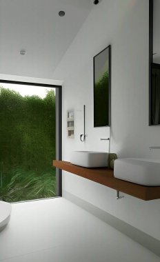 Close-up small basin in small bathroom, Concept of lifestyle, environment and nature in toilet.