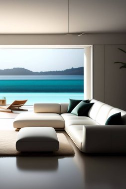 Beyaz ve modern tasarlanmış, lüks görünümlü bir kanepe..