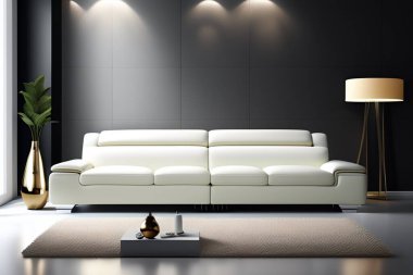 Beyaz ve modern tasarlanmış, lüks görünümlü bir kanepe..