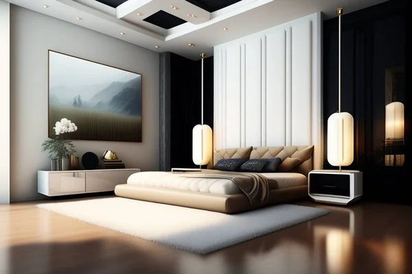 Modern Luxurious Black White Bedroom House — Stock Photo, Image