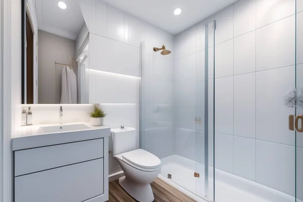 Limpo Banheiro Branco Mínimo — Fotografia de Stock