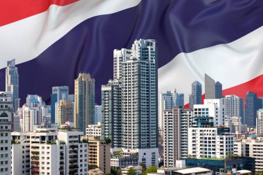 Bangkok İş Merkezi ve Tayland 'ın Finansal Bölge Şehri, Tayland bayrağı çok katlı konutlara renkli olarak resmedildi