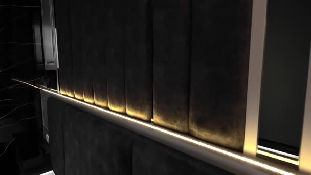Mur Noir Moderne Sur Tête Lit Dans Intérieur Maison Sombre — Video