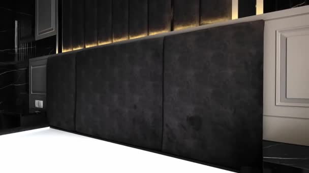 Mur Noir Moderne Sur Tête Lit Dans Maison Sombre — Video