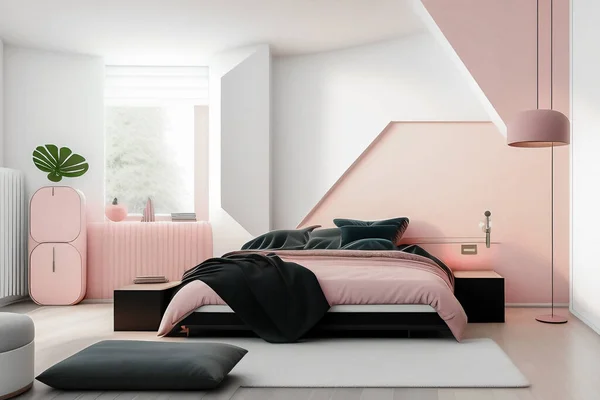 Helles Rosa Und Weißes Schlafzimmer Für Mädchen — Stockfoto