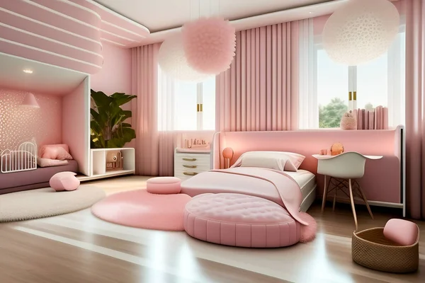 Світло Рожева Біла Спальня Дівчаток — стокове фото