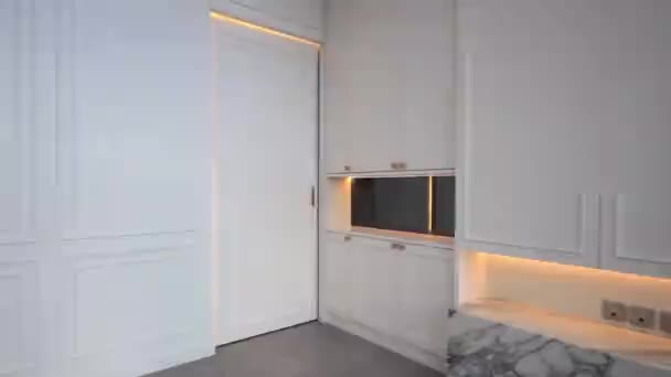White Wooden Walls White Cabinets Modern House — Stock Video