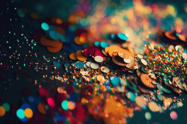 Background with shine sparkle, colorful glitter and confetti. Screen with nice bokeh as template for your graphic design. Copy space.