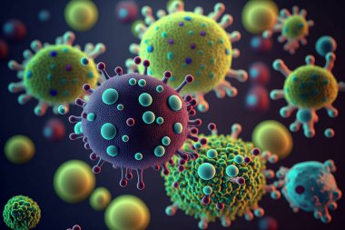 Close-up of the Covid-19 virus in a natural environment. Coronavirus disease illustration. The disease state of the body.