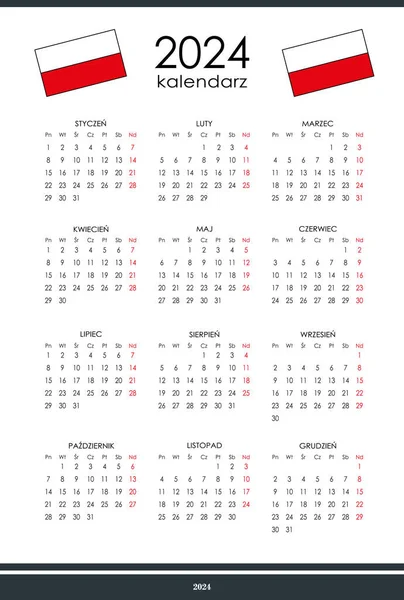 2024 Șablon Calendar Organizator Anual Planificare Pentru Fiecare Săptămâna Începe — Vector de stoc