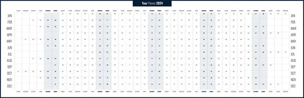 Planeador Longo 2024 Modelo Calendário Anual Uma Página Simples Com — Vetor de Stock
