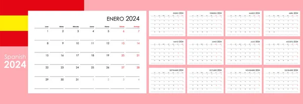 2024年规划日历 墙体组织者 年度模板 一页纸12个月 西班牙文 — 图库矢量图片