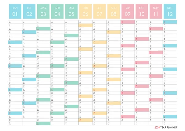 Calendário Planeamento Para 2024 Organizador Parede Modelo Anual Uma Página — Vetor de Stock