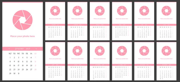 Calendar 2024 Planner Template Copyspace Vertical Simple Layout One Page — Stock Vector