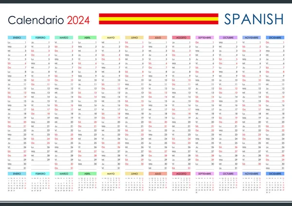 Calendrier Des Planificateurs Pour 2024 Organisateur Mural Modèle Annuel Une — Image vectorielle